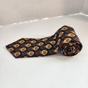 Vintage Salvatore Ferragamo Seta Silk Tie w/COA Equestrian Navy Blue Gold Red